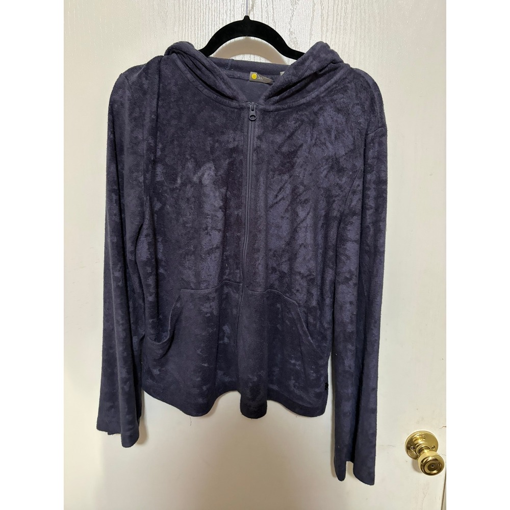 Zella Womens Full Zip Fleece Hoodie Navy Blue Marbled Textured Sweatshirt Size L